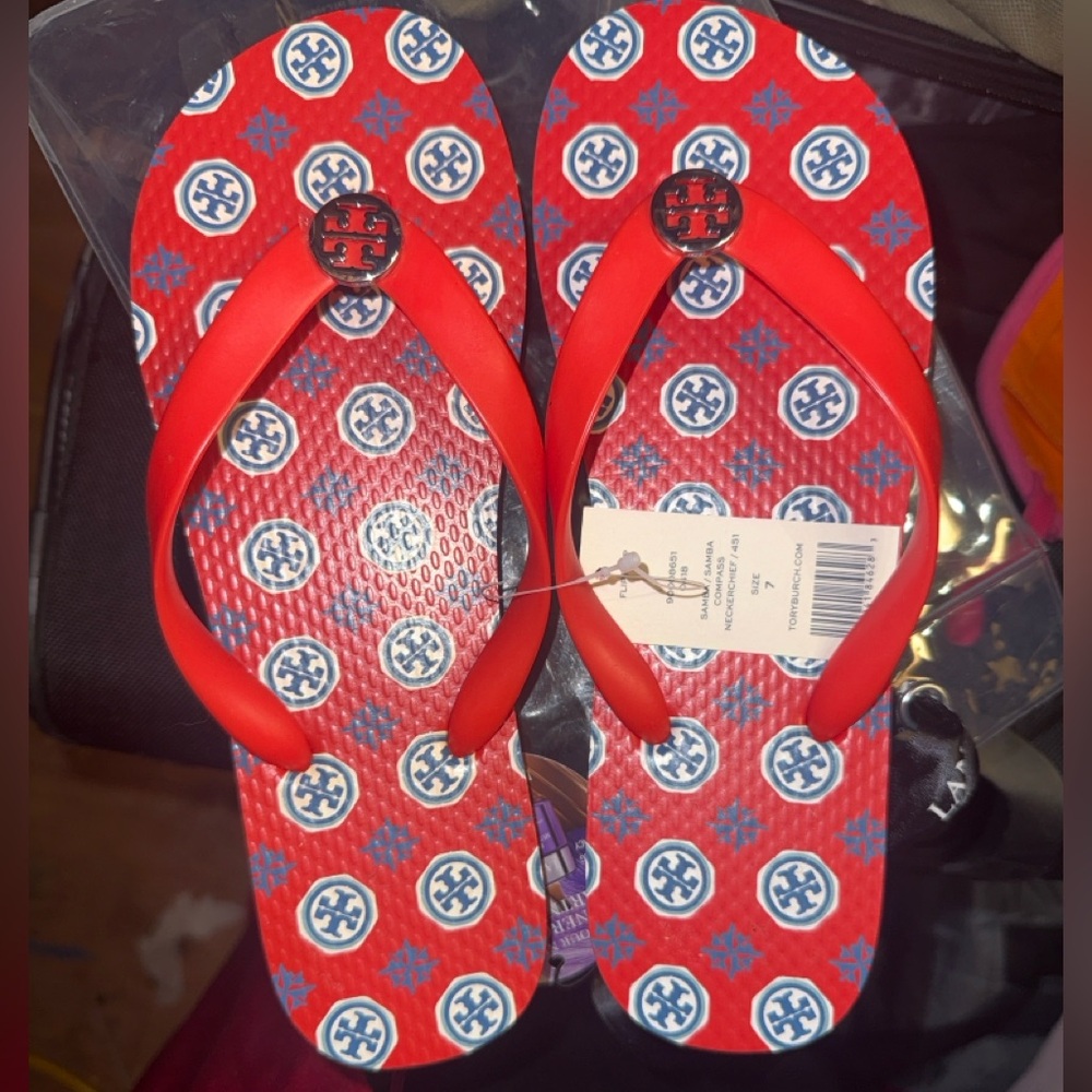 NEW with tag TORY Burch RUBBER GOLD HARDWARE Sz 7 WOMEN'S FLIP FLOP SANDALS